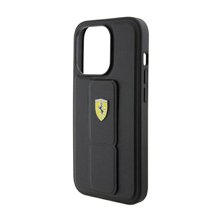 Ferrari Grip Stand Metal Logo - pouzdro pro iPhone 15 Pro (černé)