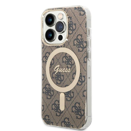 Guess Bundle Pack MagSafe 4G - MagSafe iPhone 14 Pro Case + Charger Set (brown/gold)