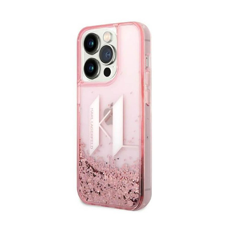 Karl Lagerfeld Liquid Glitter Big Logo Case - Hülle für iPhone 14 Pro (Rosa)