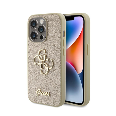 Pouzdro Guess Glitter Script Big 4G - iPhone 15 Pro (zlaté)