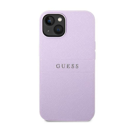 Pouzdro Guess Saffiano Metal Logo Stripes - iPhone 14 Plus (lila)