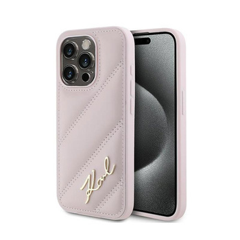 Karl Lagerfeld Diagonal Quilted Script - Coque pour iPhone 15 Pro (rose)