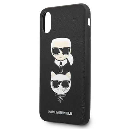 Karl Lagerfeld Saffiano Karl & Choupette Heads - pouzdro pro iPhone Xs / X (černé)