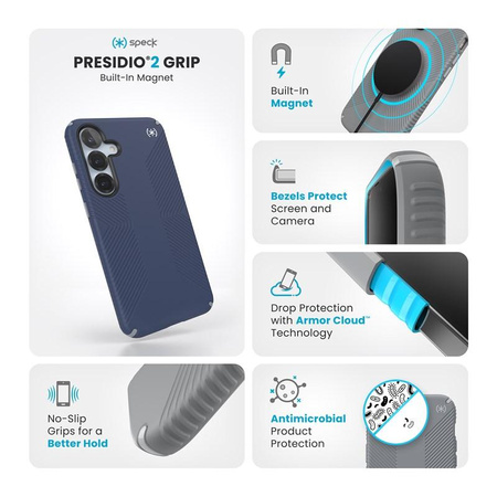 Speck Presidio2 Grip Magnet - Samsung Galaxy S25+ / 24+ MagSafe Case (Coastal Blue/Dust Grey/White)
