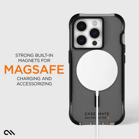 Case-Mate Tough Grip Plus D3O MagSafe - Étui pour iPhone 15 Pro (Fumé/Noir)