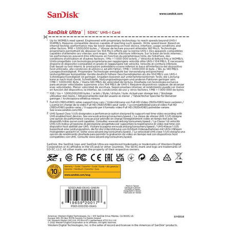 SanDisk Ultra SDXC - Speicherkarte 64 GB Klasse 10 UHS-I 140 MB/s