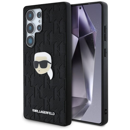 Karl Lagerfeld Leather Monogram Pin Logo Karl Head - Étui Samsung Galaxy S25 Ultra (noir)
