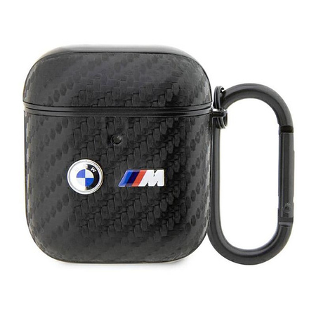 Dvojité kovové logo BMW Carbon - pouzdro pro AirPods 1/2 Gen (černé)