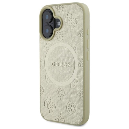 Guess Saffiano Pfingstrose Classic Logo MagSafe - iPhone 16 Tasche (Gold)