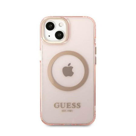 Guess Gold Outline Translucide MagSafe - étui pour iPhone 13 (rose)