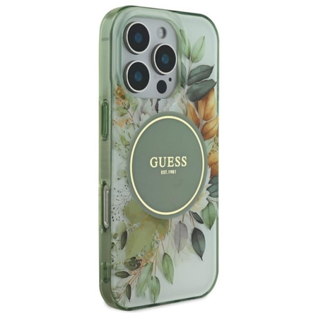 Guess IML Flower & Tonal Circle MagSafe - Pouzdro pro iPhone 16 Pro (Zelené)