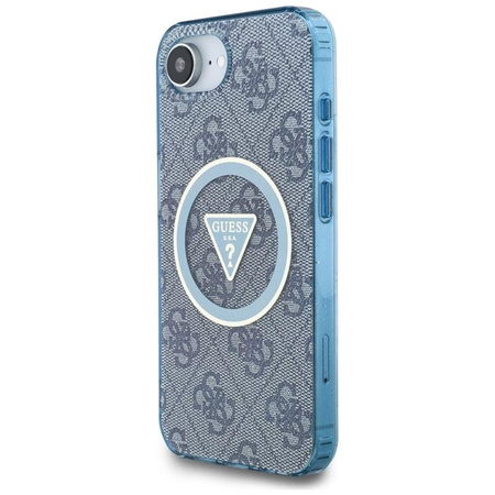 Guess IML Metal Glitter 4G Circle Triangle MagSafe - étui pour iPhone 16e (bleu)
