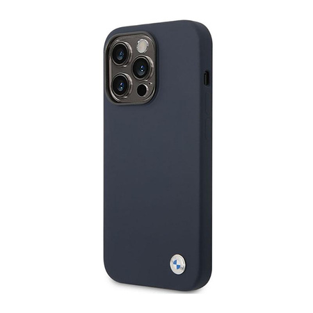 BMW Liquid Silicone Case Metal Logo - Hülle für iPhone 14 Pro (Marineblau)