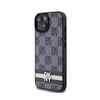 DKNY Leather Checkered Mono Pattern & Printed Stripes - Coque pour iPhone 15 Plus / 14 Plus (noir)