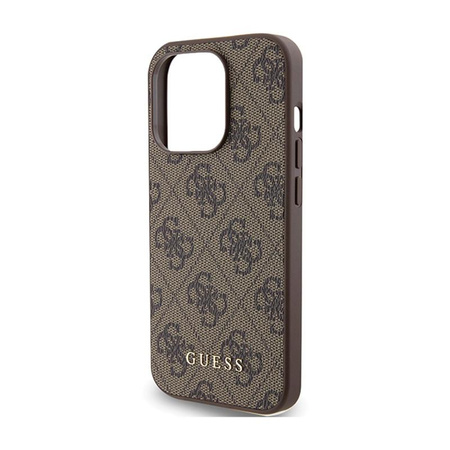 Guess 4G Metal Gold Logo - pouzdro pro iPhone 15 Pro (hnědé)