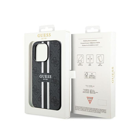 Guess 4G Étui MagSafe à rayures imprimées - iPhone 15 Pro (noir)