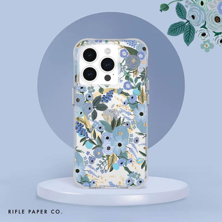 Rifle Paper Clear MagSafe - pouzdro pro iPhone 15 Pro (Garden Party Blue)