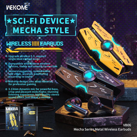 WEKOME VB06 Mecha Serie - V5.3 TWS kabellose Bluetooth-Kopfhörer mit Ladetasche (Gelb)