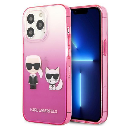 Karl Lagerfeld Farbverlauf Ikonik Karl & Choupette - iPhone 13 Pro Tasche (rosa)