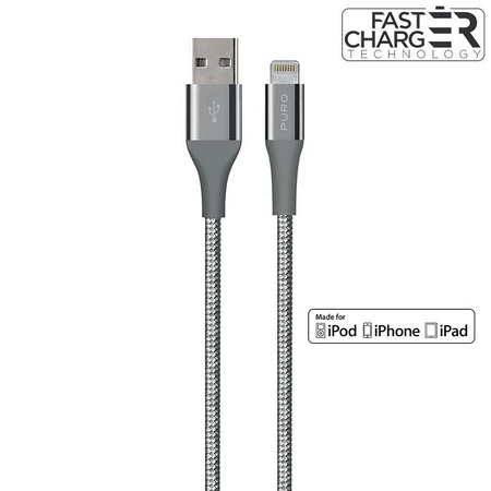 PURO Fabric K2 - Câble USB-A/Lightning MFi tressé ultra-résistant 1,2 m (gris spatial)