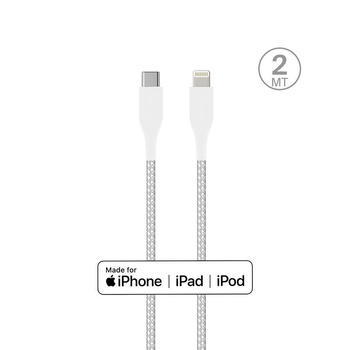 PURO Fabric Ultra Strong - Nagy teherbírású fonott USB-C / Lightning MFi kábel 2m (fehér)