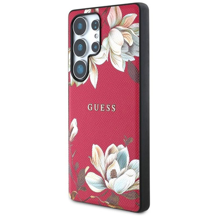 Guess Grained Printed Flower Pattern MagSafe - Pouzdro pro Samsung Galaxy S25 Ultra (fuchsiové)