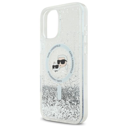Karl Lagerfeld Liquid Glitter Karl & Choupette Head MagSafe - Hülle für iPhone 16 Plus (transparent)