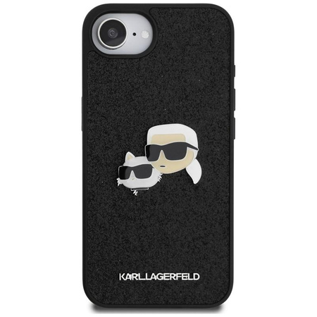 Karl Lagerfeld Fixed Glitter Karl & Choupette Heads Metal Pin - pouzdro pro iPhone 16e (černé)