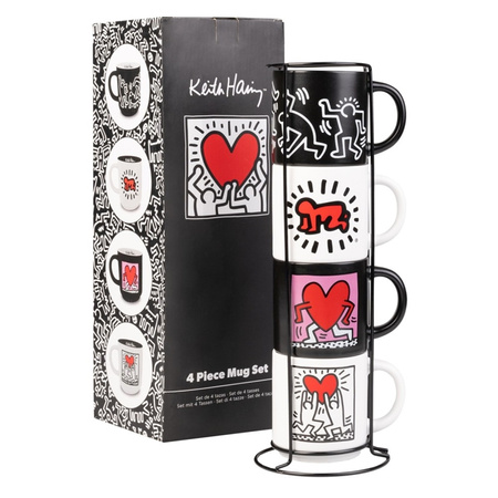 Keith Haring - Set of 4 ceramic mugs with stand 300 ml