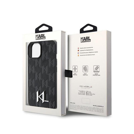 Karl Lagerfeld Leather Monogram Hot Stamp Metal Logo - pouzdro pro iPhone 15 (černé)