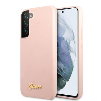 Guess Silicone Script Metal Logo  - Hülle für Samsung Galaxy S22+ (Rosa)