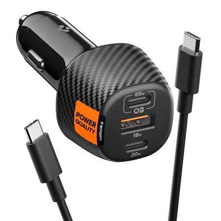 Spigen Essential EV1133 – Autonabíječka 2× USB-C PD & USB-A QC3.0 113W + Kabel 100W USB-C 1 m (Black)
