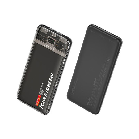 WEKOME WP-353 Vanguard sorozat - Power bank 10000 mAh PD 20W + QC 22.5W (fekete / átlátszó)