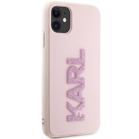 Karl Lagerfeld 3D gumiból készült csillogó logó - iPhone 11 tok (rózsaszín)