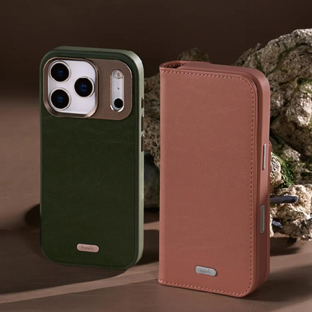 ETUI Z KLAPKĄ DO IPHONE 17 PRO MAX do MAGSAFE MOSHI SKÓRZANE MAGNETYCZNE