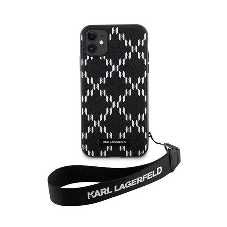 Karl Lagerfeld Monogram Losange Saffiano - Tasche mit Lanyard iPhone 11 (Schwarz)