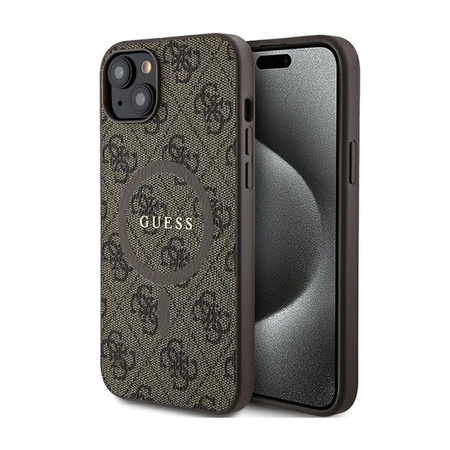 Guess 4G Collection Leder Metall Logo MagSafe - iPhone 15 / 14 / 13 Tasche (braun)