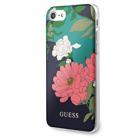 Guess Flower Shiny Collection N1 - Tasche iPhone SE 2020 / 8 / 7 (Schwarz)