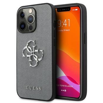 Guess Saffiano 4G Big Silver Logo - iPhone 13 Pro tok (szürke)