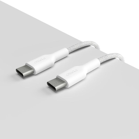 PURO Fabric - Strapazierfähiges geflochtenes USB-C auf USB-C Kabel 1,2m (weiß)