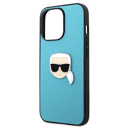 Karl Lagerfeld PU Leather Karl's Head Metal - Coque iPhone 13 Pro Max (bleu)