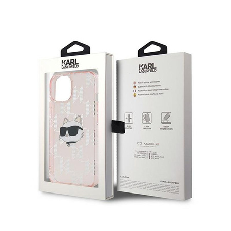Karl Lagerfeld IML Choupette Head & Monogram - iPhone 15 / 14 / 13 tok (rózsaszín)