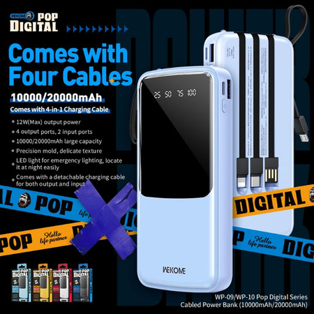WEKOME WP-10 Pop Digital Series - Banque d'énergie 20000 mAh avec câble intégré USB-C / Lightning / Micro USB / USB-A (Jaune)