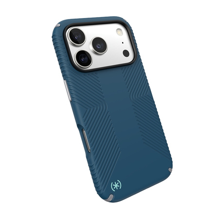 Pouzdro Speck Presidio2 Grip MagSafe pro iPhone 17 Pro (Deep Sea/Stříbrná metalíza)