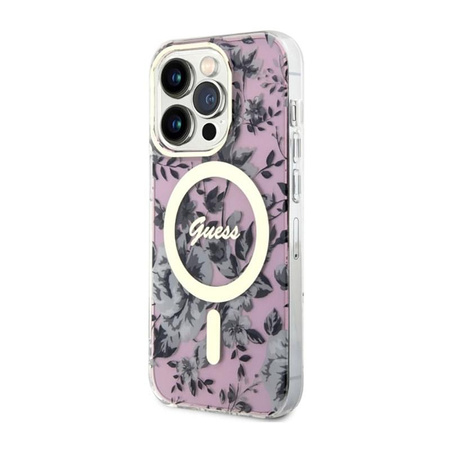 Guess Flower MagSafe - Coque pour iPhone 14 Pro (Rose)