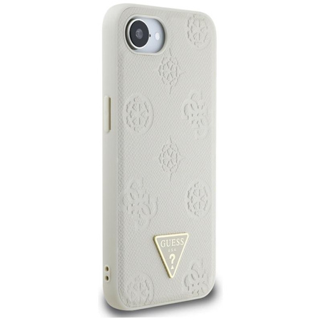 Guess Grainé Hot Stamp Peony Triangle Logo MagSafe - étui pour iPhone 16e (beige)