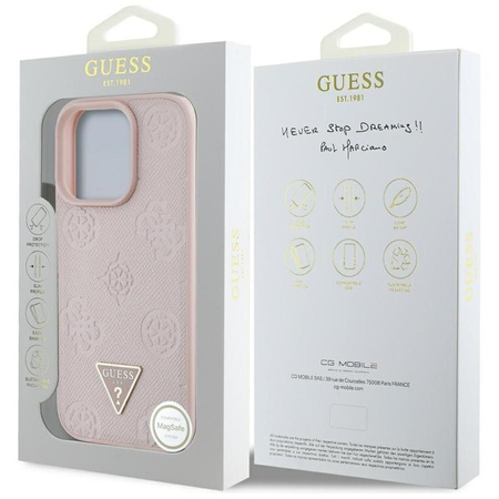 Guess Grained Hot Stamp Peony Triangle Logo MagSafe - Pouzdro pro iPhone 16 Pro Max (růžová)