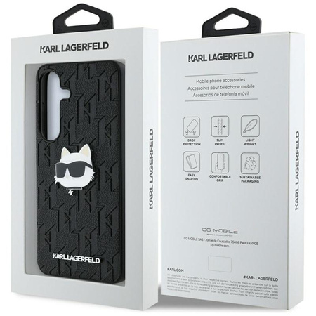 Karl Lagerfeld Leather Monogram Pin Logo Choupette Head - Case for Samsung Galaxy S25+ (Black)
