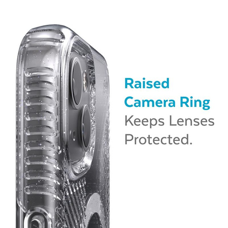 Speck Presidio Perfect-Clear csillogással + markolat + MagSafe - iPhone 13 tok MICROBAN bevonattal (átlátszó/platina csillogás)