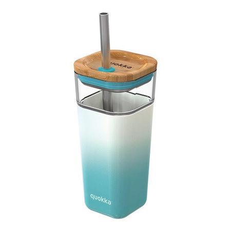 Quokka Liquid Cube - Glass mug 540 ml with stainless steel straw (Teal Gradient)